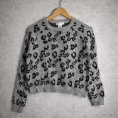 レオパード ニット セーター グレー ショート丈 Y2K 古着 コンパクト丈