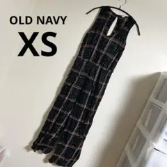 美品✨OLD NAVY【XS】 チェック柄　オールインワン　Ｖネック　着痩せ
