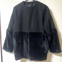 PRIVATE BEACH 切り替えファーコート　ブラック　Mサイズ