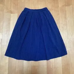 GU フレアスカート　膝丈　ストライプ　ネイビー