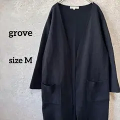 grove グローブ ロングカーディガン M 紺色 ポケット 羽織り 春先