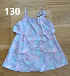 【130cm】女の子　フリルワンピース　水着　リボン　水玉　ハート　パステル