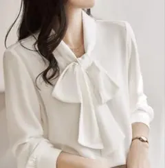 Mサイズ ボウタイブラウス 白 長袖 フォーマル