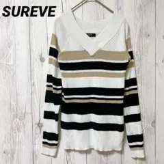 長袖セーター　Vネック　ボーダー　ラメ生地　アベイル　L【SUREVE】