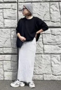 ローリーズファーム　カットリブタイトスカート　グレー ウエストゴム