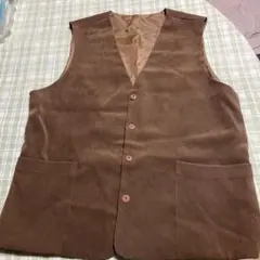 ブラウン スエード風 ベスト 5ボタン 2ポケット