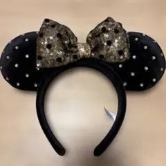 ミニー ミッキー ディズニー カチューシャ ゴールド スパンコール 黒 金