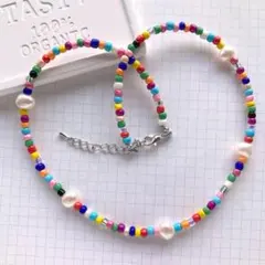 66cm　淡水パール　カラフル　ビーズネックレス　ハンドメイド