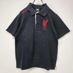adidas　リバプールFC　半袖　ポロシャツ　S　刺繍　ロゴ　ブラック　古着