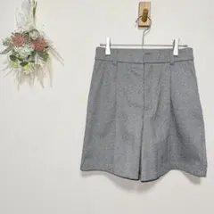 美品 GU 【M】 チェック ショートパンツ ウール調 きれいめ グレー 秋冬