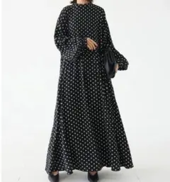 【M】 モード系 大きいサイズ レディース ゆったり ワンピース 長袖 水玉柄