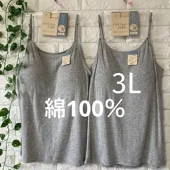 綿100％ カップ付き キャミソール ブラトップ2枚 3L 大きいサイズ グレー