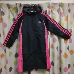 adidas フード付きベンチコート 黒/ピンク150