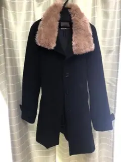 コート　ミディアム丈コート　ブラック　ファー付き