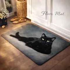 黒猫　プリント　マット　バスマット　玄関マット　敷物　猫柄　猫　ネコ　ねこ