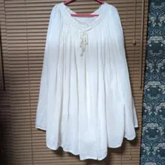ホワイト ロング フレアスカート ウエスト難あり【古着】
