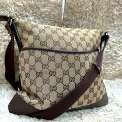 【美品】グッチ ショルダーバッグ ブラウン キャンバス GG柄 ユニセックス
