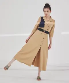 レディアゼル　ベージュ トレンチ　ワンピース 七分袖 ウエストベルト付き