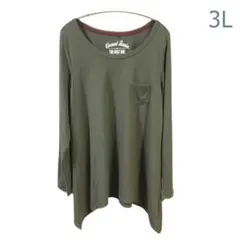 しまむら カーキ長袖Tシャツ 3L