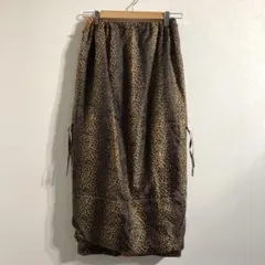 【美品】大人カジュアル ヒョウ柄 ロングスカート マキシ丈 ウエストゴム