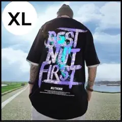 【在庫限り】メンズ　Tシャツ　XL　半袖　ブラック　人気　ストリート　ロゴ　韓国