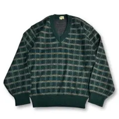 レア【VINTAGE】Vネックビンテージニット 90s チェック柄 オールド古着