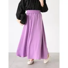 Lugnoncure サテンギャザーロングスカート パープル
