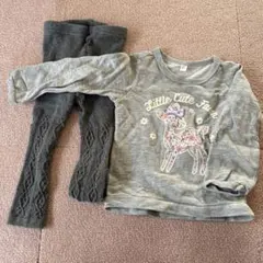 お買い得!西松屋グレーの花柄鹿イラストトレーナー95　ユニクロレギンス90セット