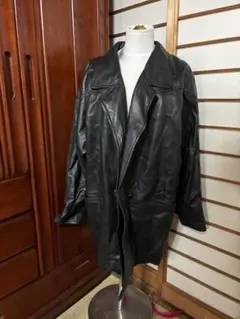 本革風ブラックレザーオーバーサイズコート