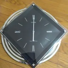 CITIZEN ダイヤモンド型掛 電波時計 ブラック ジャンク品