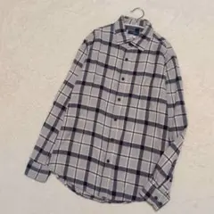 ​【綿100%】Navy ネイビー チェック ネルシャツ M ネル グレー 紺のサムネイル