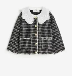 タグ付きツイードジャケット レース襟 ブラック・ホワイト135/140