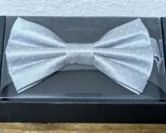 美品 蝶ネクタイ ドット シルバー水色