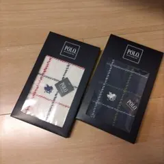 Polo チェック柄 タオルハンカチ 2枚セット　メンズ　ギフト　POLO　①