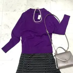 新品 バナナリパブリック パープル 薄手ニット S リブ編み タグ付き