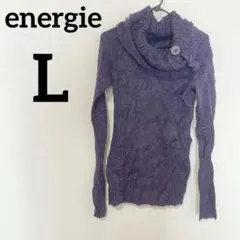 energie 【L】パープル ニットタートルネック ハイネック　ボタン付き