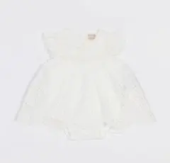 petit main 70サイズ ホワイト刺繍フリル袖ワンピース