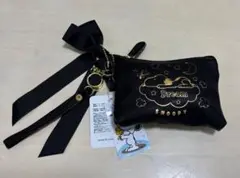 SNOOPY スヌーピー リボン付き リール付きパスケース ポーチ ブラック