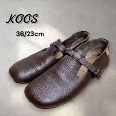 KOOS Tストラップ レザー フラットシューズ ダークブラウン 36/23cmのサムネイル