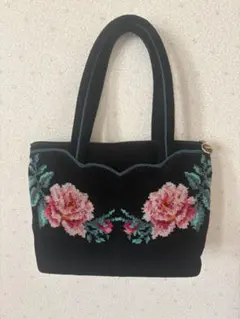 FEILER 花柄刺繍 ハンドバッグ 中型 黒