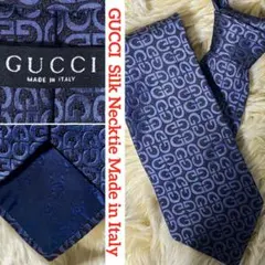 GUCCI グッチ　イタリア製シルク100% GGマークネクタイ　ネイビー　紺色