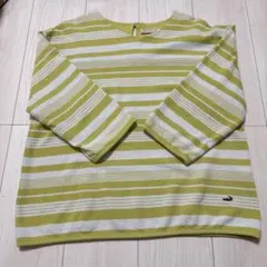 クロコダイル　ストライプ 五分袖 ニット トップス　黄色　L