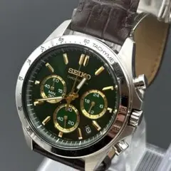 希少カラー/稼働品✨セイコー スピリット クロノグラフ グリーン 金針 ゴールド