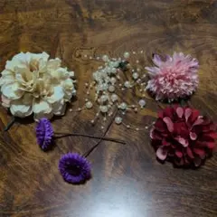 多彩な花とパールビーズの髪飾りセット