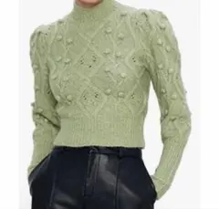専用出品　Zara エンブロイダリーボールセーター M ライトグリーン