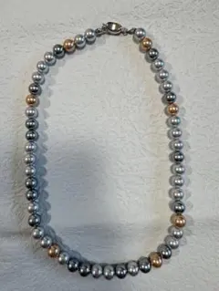 パール風ビーズ ネックレス シルバー グレー ゴールド