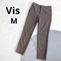 ビス▶チェック柄パンツ M 茶系 ウエスト後ろゴム 通勤 テーパードのサムネイル