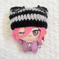 ちびぐるみ ぬい服 猫耳ニット帽 ブラック×ライトグリーン 編み物 ぬい
