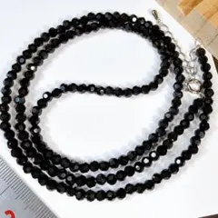 サービス品＊ブラックオニキスのシンプルなロングネックレスi42