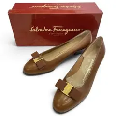 Ferragamo フェラガモ ヴァラリボン パンプス レザー 24.5cm 茶のサムネイル